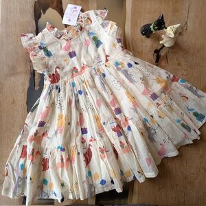 Pink Chicken Birthday 🎂 Kids Dress with Ruffle Sleeves Animal Parade